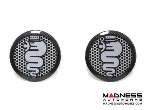 Alfa Romeo 4C Carbon Fiber Speaker Grill Covers - Alfa Logo in White 